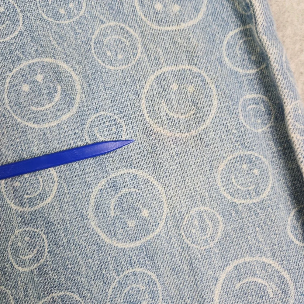 Old Navy Jeans Girls 10 Blue Smiley Face High Rise Built-In Tough Baggy Wide Leg